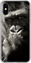 Geschikt voor iPhone X hoesje - Gorilla op zwarte achtergrond in zwart-wit - Siliconen Telefoonhoesje