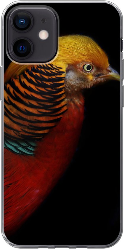Telefoonhoesje Geschikt voor iPhone 12 hoesje - Vogel - Veren - Zwart - Portret - Siliconen Telefoonhoesje