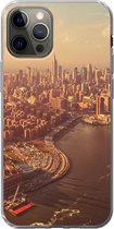 Geschikt voor iPhone 12 Pro hoesje - New York - Skyline - Goud - Siliconen Telefoonhoesje