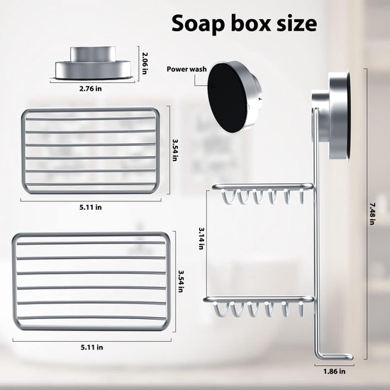 Dubbellaags zeepbakje met zuignap, zeephouder, zuignap, zeepbakje, douche, sterke sponshouder voor douche, badkamer, badkuip en gootsteen, zonder