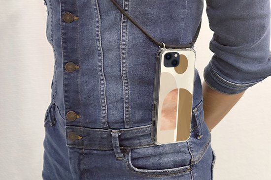 Coque avec cordon Adapté pour iPhone 13 Mini - Rose - Marron - Design - Siliconen - Bandoulière - Coque arrière avec cordon - Coque téléphone avec cordon - Coque avec cordon