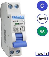 Gacia installatieautomaat 1P+N C6 6KA - M80N-C06