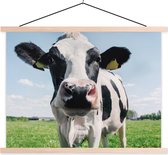 Posterhanger incl. Poster 60x45 cm - Schoolplaat - Koe - Weiland - Natuur - Dieren - Gras - Textielposter - Blanke latten