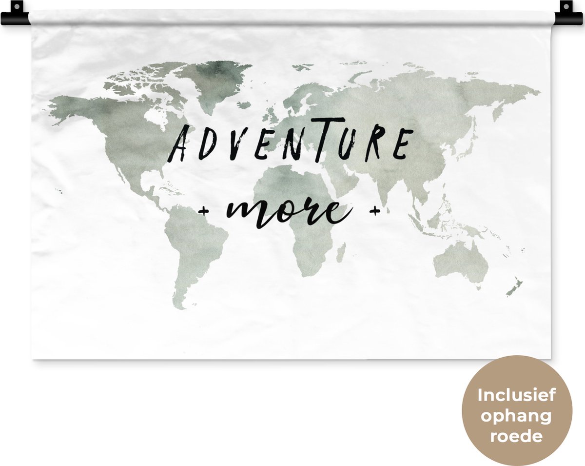 Wandkleed WereldkaartenKerst illustraties - Wereldkaart van grijze waterverf met de quote Adventure more erop Wandkleed katoen 60x40 cm - Wandtapijt met foto