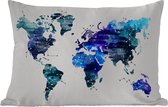 Sierkussen Eigen Wereldkaarten voor buiten - Wereldkaart Blauw Sterren Hemel - 50x30 cm - rechthoekig weerbestendig tuinkussen / tuinmeubelkussen van polyester