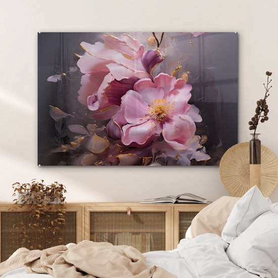 MuchoWow® Peinture sur verre 120x80 cm - Peinture sur verre acrylique - Fleurs - Rose - Nature morte - Art - Photo sur verre - Décoration murale salon - Décoration murale chambre - Peintures