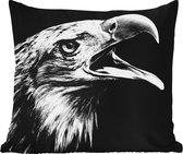 Sierkussen Buiten - Adelaar - Portret - Roofvogels - Zwart - Wit - Vogel - 60x60 cm - Weerbestendig