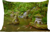 Buitenkussens - Tuin - Waterval - Koi - Japanse lantaarn - Mos - Water - 50x30 cm