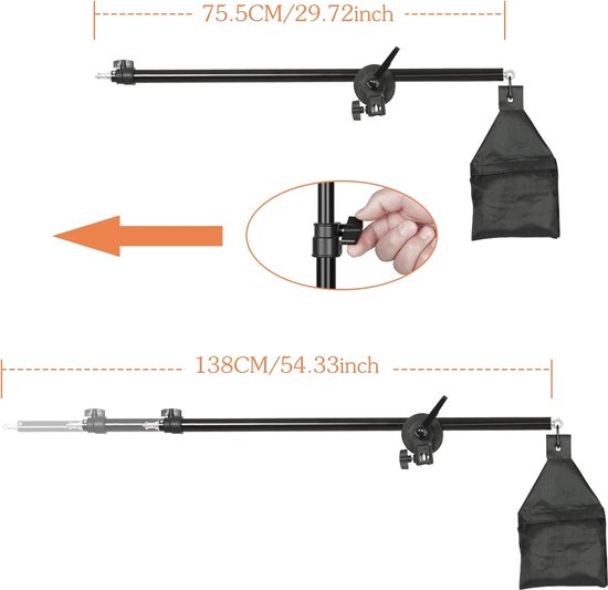 Braccio Luce Boom Estensibile Per Foto/Video - Professionale Da 76 A 135cm Con Contrappesi - Foto 2