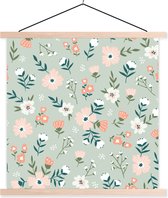 Posterhanger incl. Poster - Schoolplaat - Bloemen - Kleuren - Pastel - 120x120 cm - Blanke latten