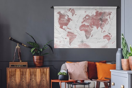 Tapisserie - Wereldkaart - Peinture - Rose - 150x100 cm - Tapisserie
