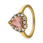 Lucardi - Dames Stalen goldplated ring vintage hart light peach - Ring - Staal - Goudkleurig - 18 / 57 mm