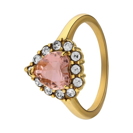 Lucardi - Dames Stalen goldplated ring vintage hart light peach - Ring - Staal - Goudkleurig
