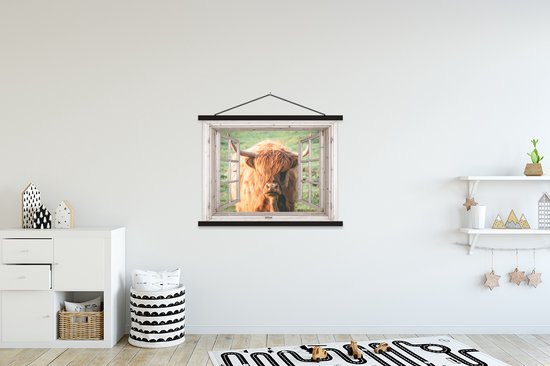 Porte-affiche avec affiche - Affiche scolaire - Highlander écossais - Vache - Transparent - 120x90 cm - Lattes noires