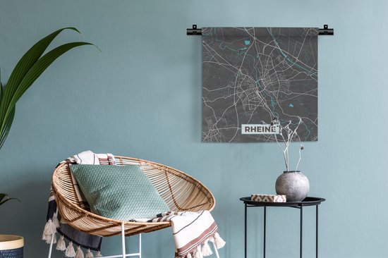 Wandkleed - Wanddoek - Duitsland – Blauw – Rheine – Stadskaart – Kaart – Plattegrond - 60x60 cm - Wandtapijt