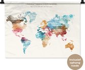Wandkleed - Wanddoek - Wereldkaart - Quotes - Waterverf - Kinderen - Jongen - Meisjes - Bucketlist - 60x45 cm - Wandtapijt