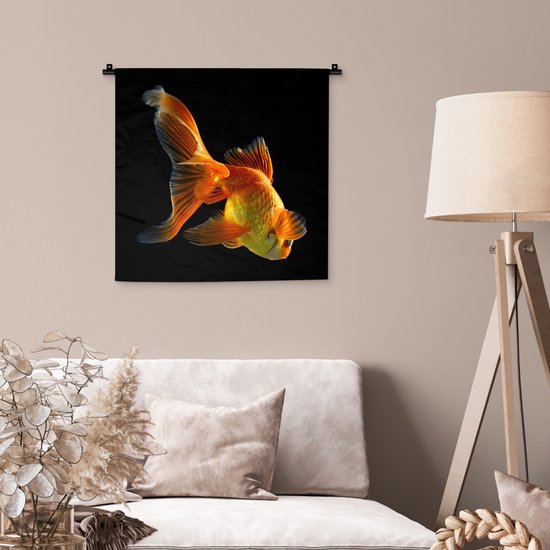 Tapisserie Animaux sur fond noir - Poisson rouge sur fond noir Tapisserie coton 60x60 cm - Tapisserie avec photo