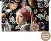 Wandkleed - Wanddoek - Meisje met de parel - Bloemen - Vermeer - Pastel - Kunstwerk - Schilderij - Oude meesters - 150x100 cm - Wandtapijt