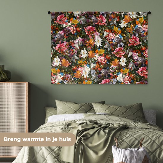 Tenture murale - Tissu mural - Fleurs - Art - Papillon - 120x90 cm - Tapisserie