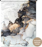 Wandkleed - Wanddoek - Marmer - Zwart - Wit - Goud - Luxe - Abstract - 150x200 cm - Wandtapijt