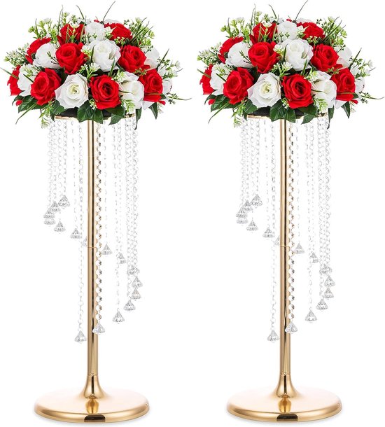 Nuptio 2 Stukken Gouden Bruiloft Centerpieces Tafelvaas, 79cm Hoge Metalen Trompetvaas, Wegleiding voor Bruiloft Diner Middelpunt, Bloemenstandaard voor Kerst Jubileum Verjaardag Huisdecoratie