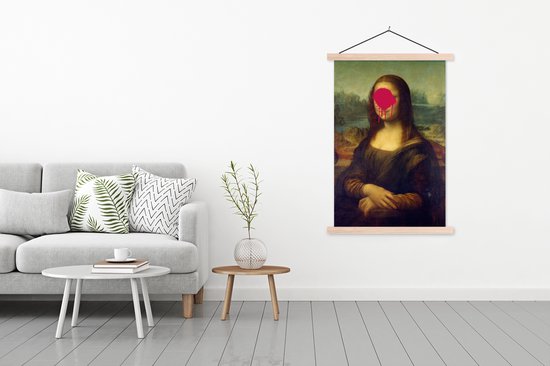 Posterhanger incl. Poster - Schoolplaat - Mona Lisa - Leonardo da Vinci - Roze - 120x180 cm - Blanke latten - TextilePosters