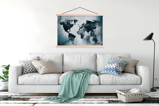 Foto: Posterhanger incl poster schoolplaat wereldkaart abstract waterverf 150x100 cm blanke latten