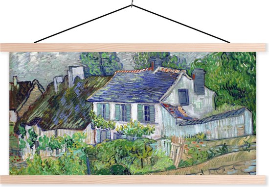 Posterhanger incl. Poster - Schoolplaat - Huis in Auvers - Vincent van Gogh - 150x75 cm - Blanke latten