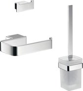 Badkameraccessoireset, toiletrolhouder, toiletborstelmechanisme en dubbele haken, elegante metalen badkamerset voor wandmontage, chroom