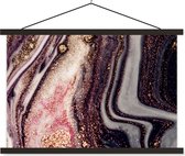 Posterhanger incl. Poster 60x40 cm - Schoolplaat - Marmer - Roze - Goud - Glitter - Marmerlook - Textielposter - Zwarte latten