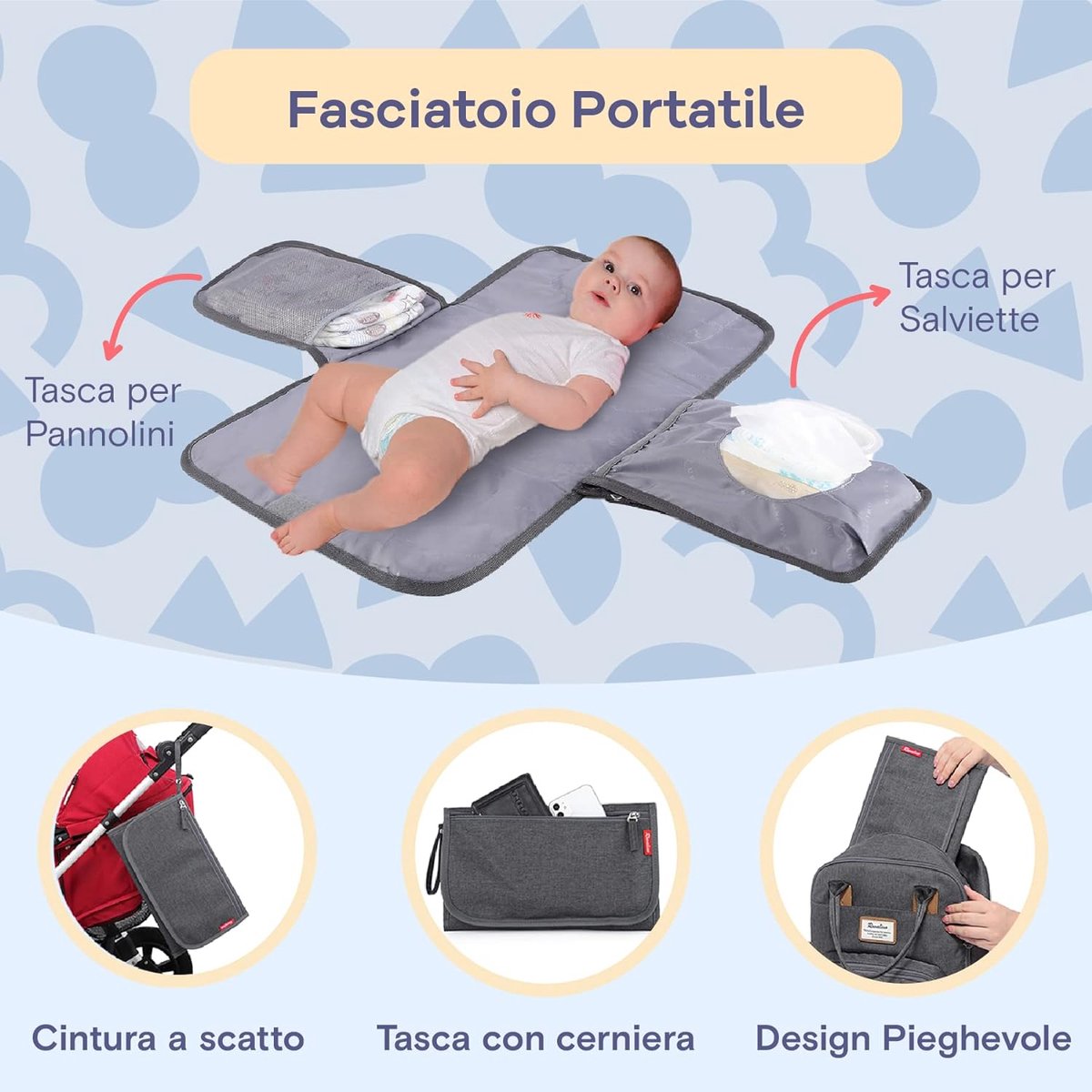 Luiertas Rugzak met Verschoonmatje - Babycommode Rugzak Luiertas Rugzak Met Draagbaar Verschoonkussen - Fopspeenhouder En Kinderwagenriemen - Grijs Babytas - Multifunctioneel Voor Mama En Papa, – foto 3