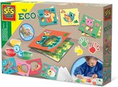 SES - Eco vingerverf kaarten - 3 kleuren verf met voorbedrukte kaarten - inclusief papier - goed uitwasbaar