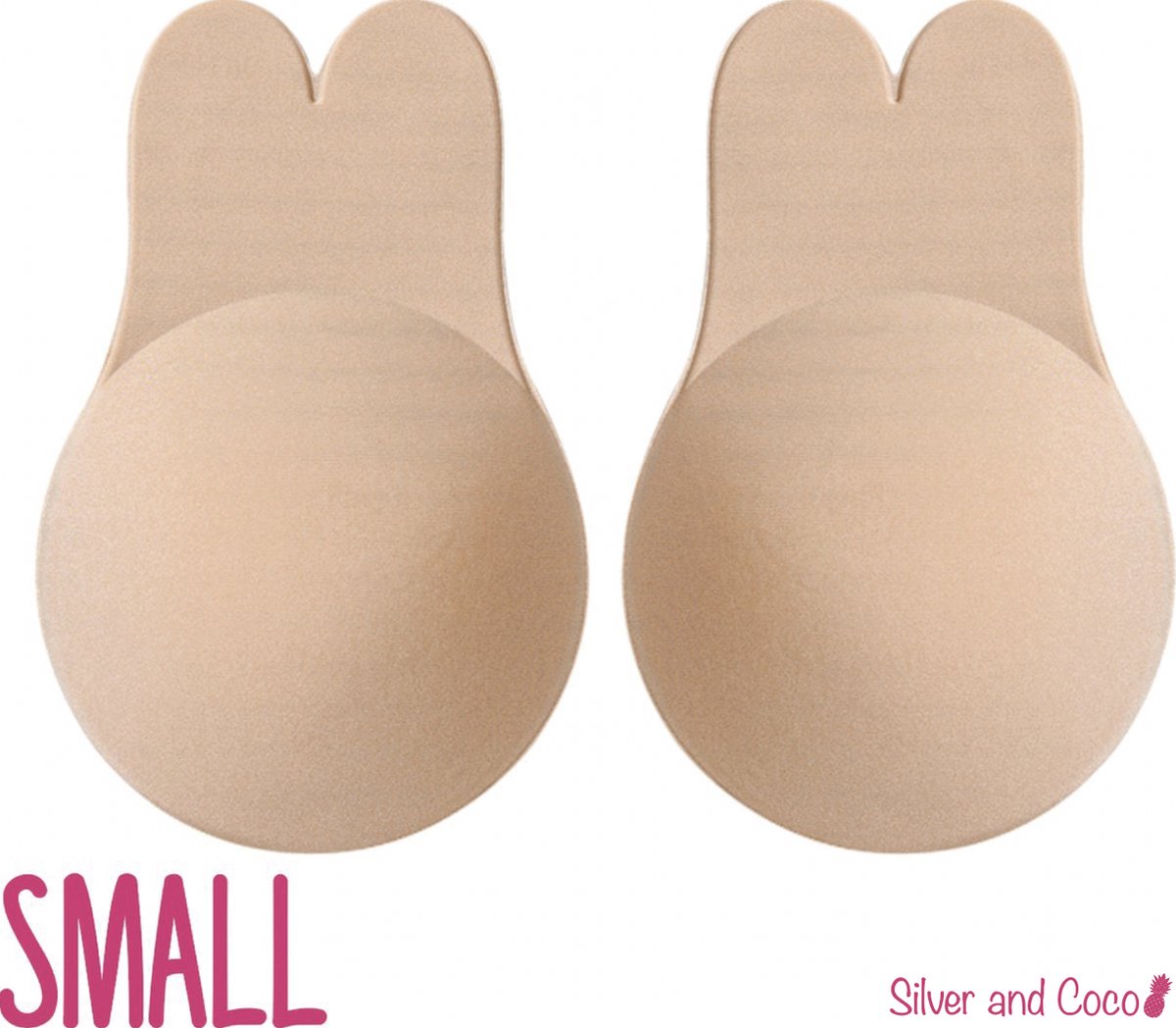 SilverAndCoco® - Push up Plak BH Bunny herbruikbaar / 2 stuks - 1 paar / Zelfklevende Invisible tepelplakkers / Onzichtbare Siliconen Tepel bedekkers Konijn BH Pads Silicone Nipple cover Strapless boob lift - Nude / Beige - Maat Small