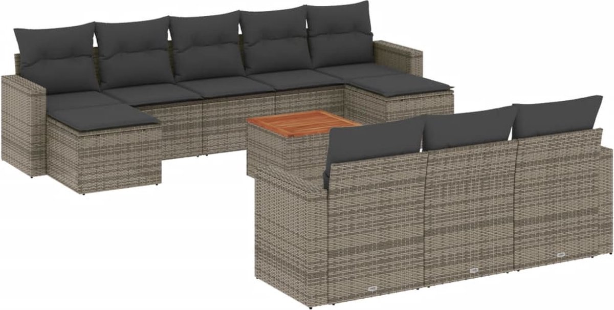 vidaXL 11-delige - Loungeset - met - kussens - poly - rattan - grijs
