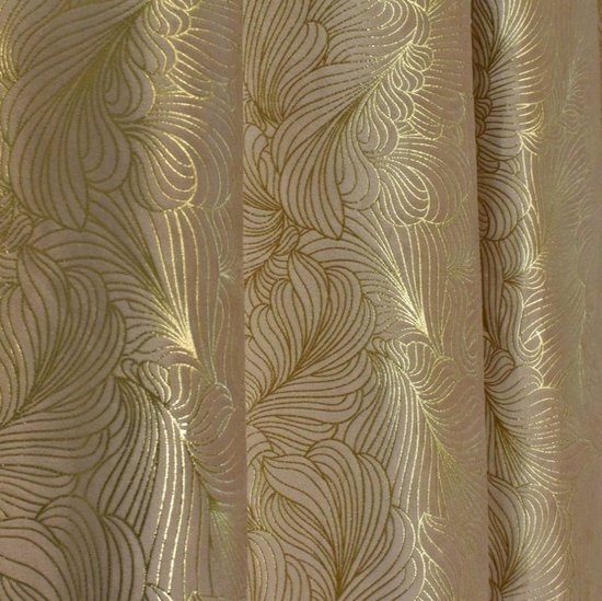 Verduisterende Gordijn van hoge kwaliteit Fluweel – Kant en klaar Goud kleur curtains met bloem ontwerp - 140x250 cm -Inclusief gordijnhaken voor Gordijnen rail + heb ook optie voor Gordijnen Buis - Glow Thuis