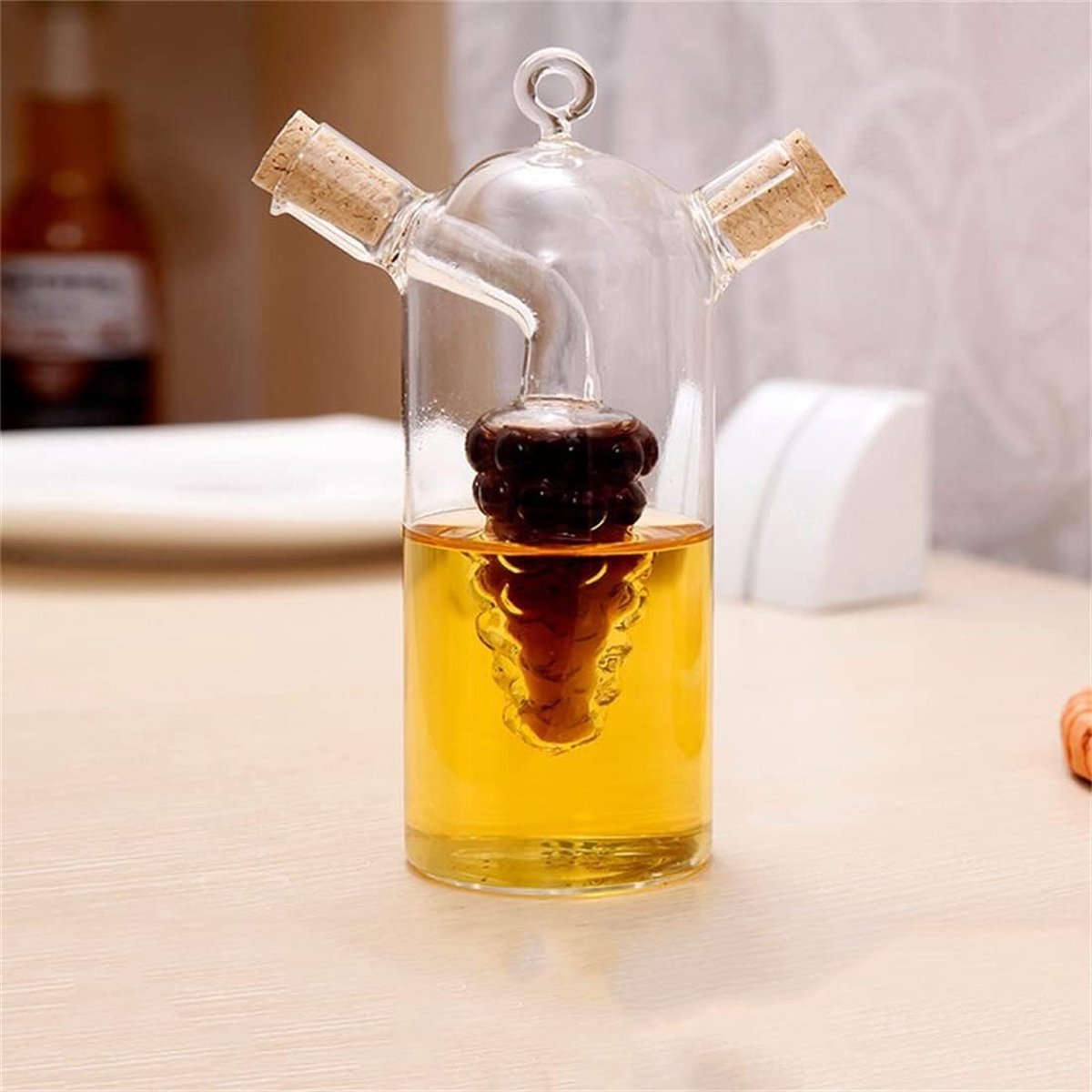 Glas Olijfolie Azijn Cruet Handgeblazen Dubbele Schenktuit 10 oz Olie Dispenser Fles voor Keuken