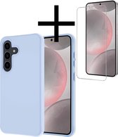 Hoes Geschikt voor Samsung S24 Hoesje Cover Siliconen Back Case Hoes Met Screenprotector - Lichtblauw