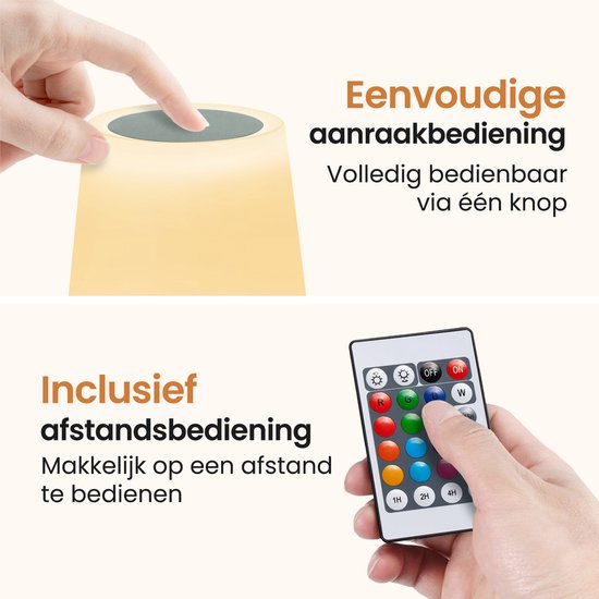Oplaadbaar nachtlampje kinderen - Afstandsbediening - 16+ kleuren - Tijdfunctie - Wake-up Light - Sfeerlamp - Camping lamp - Leeslamp - Tafellamp slaapkamer - Nachtlampje volwassenen - Touch bediening- 15CM - Dimbaar - Draadloos - Nachtlampje baby van A3A ACADGQ — afbeelding 4