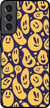 Smartphonica Telefoonhoesje voor Samsung Galaxy S21 met smiley opdruk - TPU backcover case emoji design - Paars Geel / Back Cover geschikt voor Samsung Galaxy S21