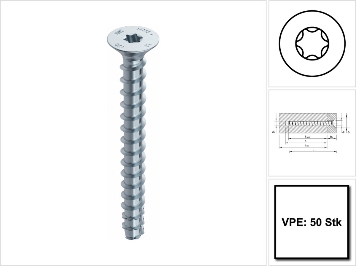 HECO MULTI-MONTI-plus schroefanker 6x100mm - platkop - verzinkt - T30 - 48503 (Per 50 stuks)
