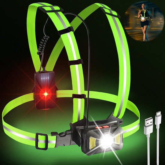 Éclairage de course - Lampe de poitrine - Lampe de poitrine de course - Déambulateur de poitrine - Rechargeable USB - Gilet de course - IPX5 étanche