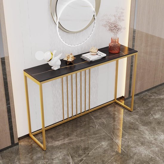 COSTWAY Console Meuble Entrée, Effet Marbre - 120 x 30 x 80,5 CM - Table Console Scandinave Cadre en Métal Doré Pour Couloir, Salon - Maison