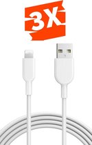 3x USB-A Oplaadkabel - 12W - Geschikt voor iPad, iPhone - USB Kabel Oplader Snoer - Sterk Rubber - 2 Meter Lang