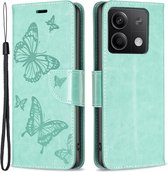 Coverup Vlinders Book Case - Geschikt voor Xiaomi Redmi Note 13 5G Hoesje - Cyan