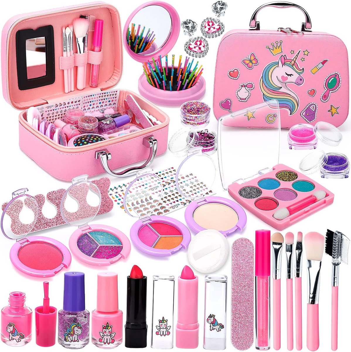 Kinderschmink Set Meisjes Make-upset Voor Meisjes - Niet Giftig, Afwasbaar - Prinsessen Schmink Set Voor Carnaval Make-up Set Voor Meisjes
