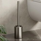 Toiletborstel Staand of Voor Wandmontage Zonder Boren - Grijs - Aluminium -Toilet accessoires -badkamer accessoires