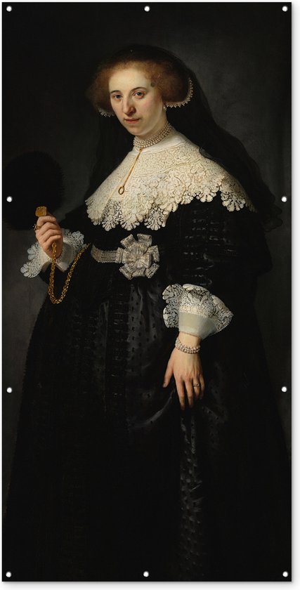 Schuttingposter Het huwelijksportret van Oopjen Coppit - Rembrandt van Rijn - 100x200 cm - Tuindoek