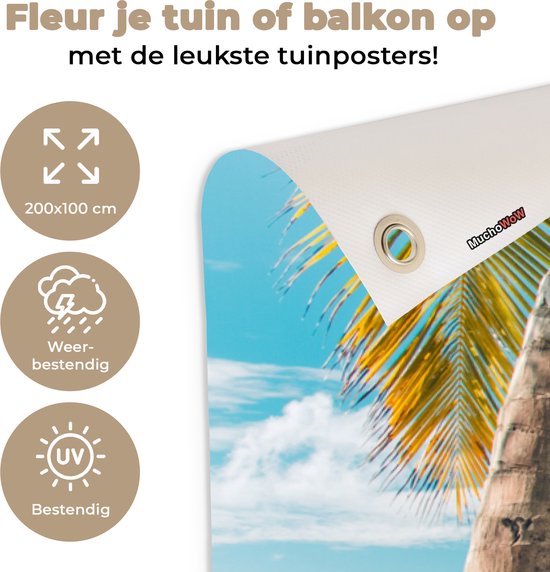 Affiche pour clôture Plage - Palmier - Mer - 200x100 cm - Toile de jardin