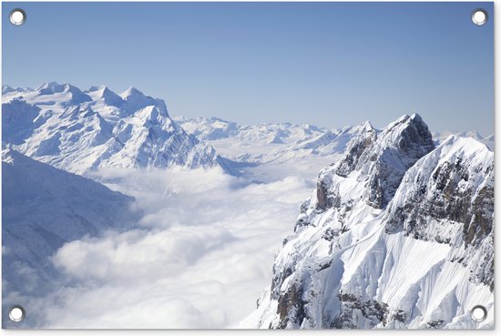 Tuindecoratie Alpen - Sneeuw - Berg - 60x40 cm - Tuinposter - Tuindoek - Buitenposter