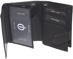 OI zwarte leren ritsportemonnee met geheim vak / hoog model billfold voor veel pasjes met verborgen vak / portemonnee met rits voor muntgeld / skim beveiligd / zwart / 152